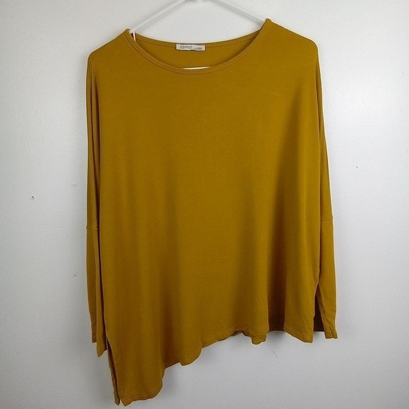 Zara WB Collection Shirt Women's Size Medium Mustard 3/4 Sleeve Asymmetrical - Picture 2 of 7